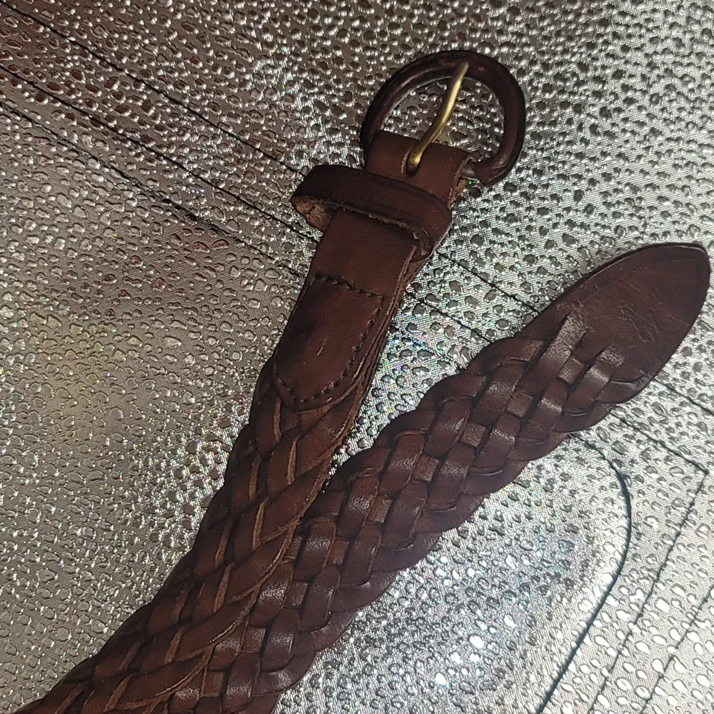 Polo Ralph Lauren Mens Braided Leather Belt Brown Woven Brass Buckle Size 36
